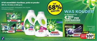 Kruidvat Ariel wasmiddel vloeibaar, pods en poeder 585ml aanbieding