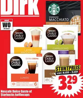 Dirk Nescafe dolce gusto of starbucks koffiecups aanbieding