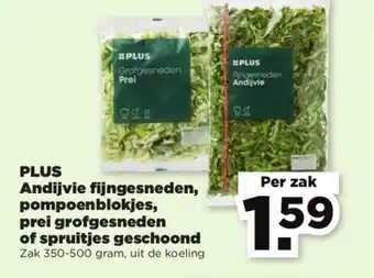 PLUS Plus andijvie fijngesneden, pompoenblokjes, prei grofgesneden of spruitjes geschoond 350-500g aanbieding