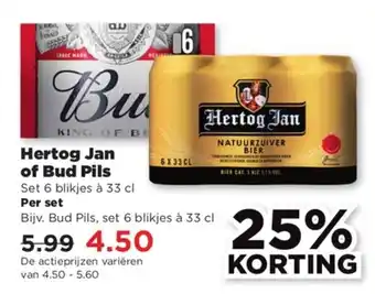 PLUS Hertog jan of bud pils 33cl aanbieding