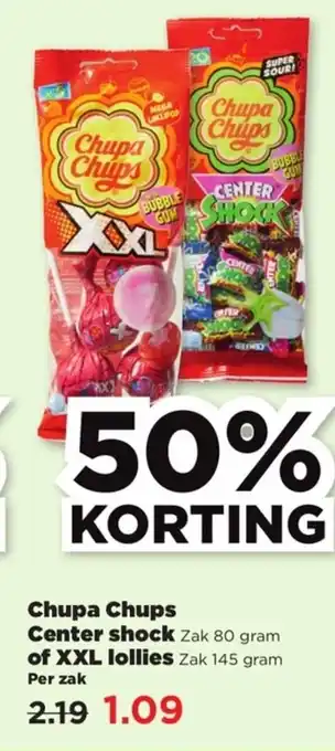 PLUS Chupa chups center shock 80g of XXL lollies 145g aanbieding