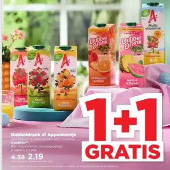 PLUS Dubbeldrank of appelsientje 1 liter aanbieding