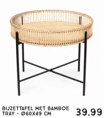Xenos Bijzettafel met bamboe tray - ⌀ 60x49CM aanbieding