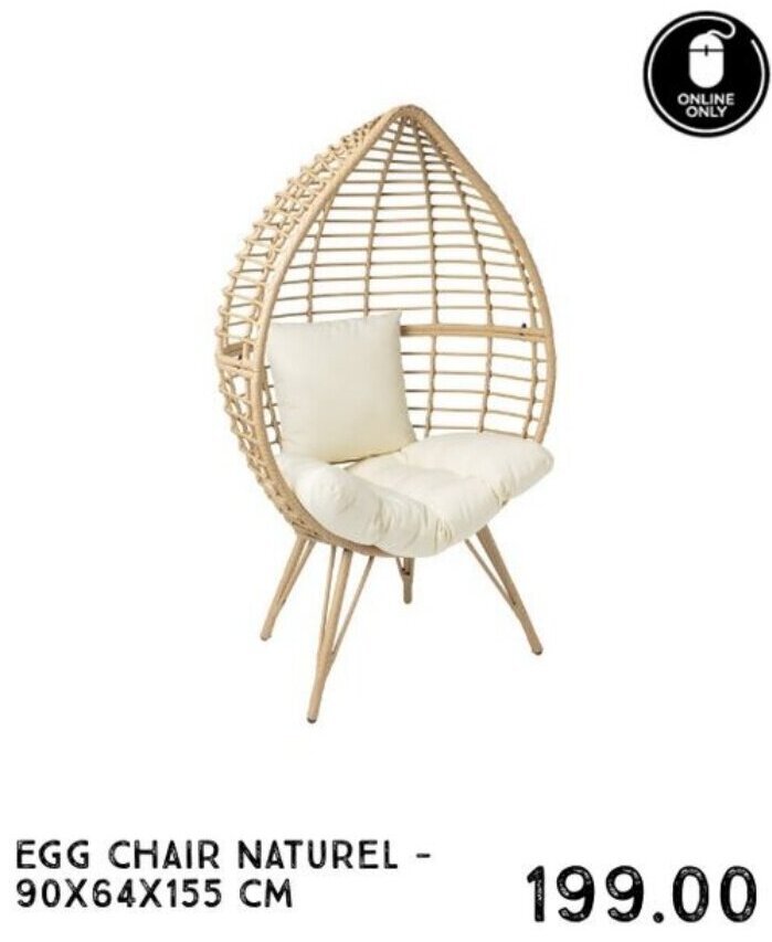 Egg chair naturel 90x64x155CM aanbieding bij Xenos