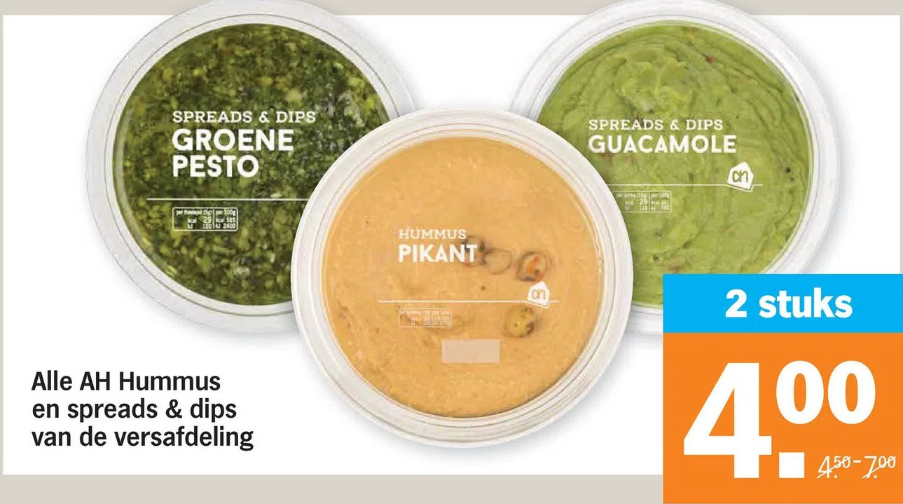 Alle ah hummus en spreads & dips van de versafdeling aanbieding bij Albert Heijn