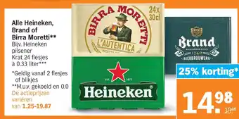 Albert Heijn Alle heineken, brand of birra moretti** aanbieding