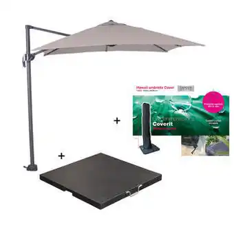 Blokker Garden impressions hawaii zweefparasol s 250x250 - donker grijs/zand met 60 kg parasolvoet en parasolhoes aanbieding