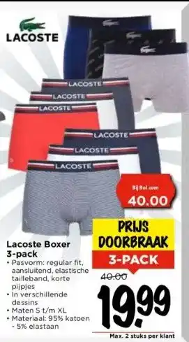 Vomar Voordeelmarkt Lacoste boxer 3-pack aanbieding