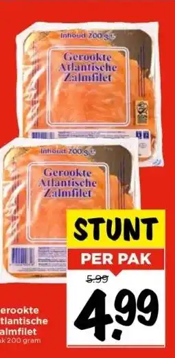 Vomar Voordeelmarkt Gerookte atlantische zalmfilet pak 200 gram aanbieding