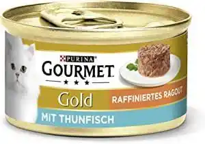 Amazon Gourmet gold hartig torentje kattenvoer, natvoer met tonijn - 12x85g - (12 blikjes 1,02kg) aanbieding