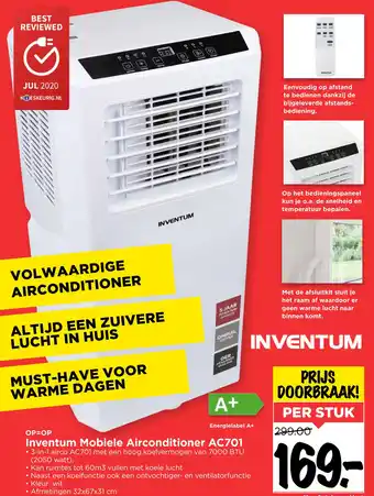 Vomar Voordeelmarkt Inventum Mobiele Airconditioner AC701 aanbieding