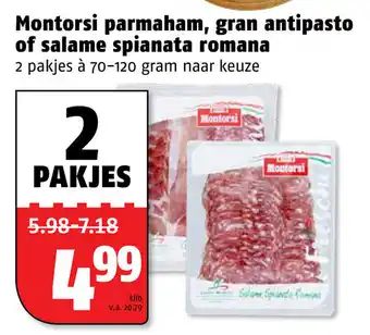 Poiesz Montorsi parmaham, gram antipasto of salame spianata romana 2*70-120 gr aanbieding