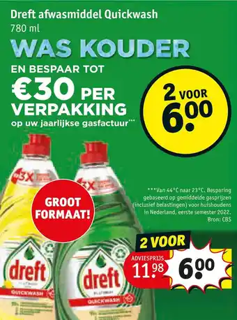 Kruidvat Dreft afwasmiddel quickwash aanbieding