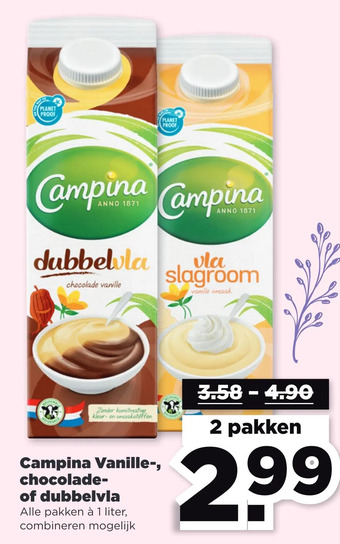 PLUS Campina vanille-, chocolade- of dubbelvla aanbieding