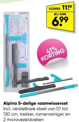 Big Bazar Alpina 5-delige raamwisserset incl. verstelbare steel van 57 tot 130 cm, trekker, ramenreiniger en 2 microvezeldoeken aanbieding