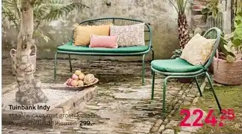 Karwei Tuinbank indy staal/wicker, met groen kussen in verschillende kleuren aanbieding