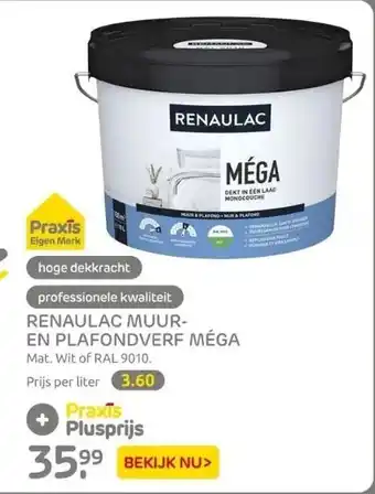 Praxis Renaulac muur en plafondverf méga aanbieding