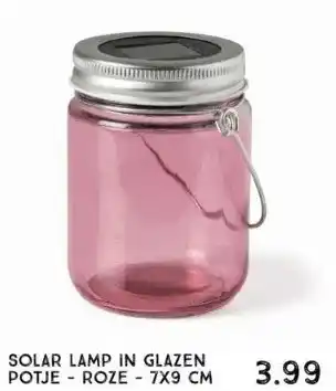 Xenos Solar lamp in glazen potje - roze - 7x9 cm aanbieding