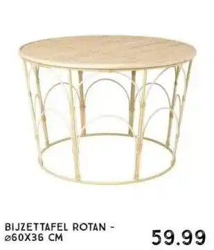 Xenos Bijzettafel rotan - ⌀60x36 cm aanbieding