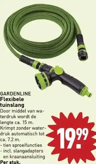 ALDI Gardenline flexibele tuinslang door middel van waterdruk wordt de lengte ca. 15 m. krimpt zonder waterdruk automatisch tot ca aanbieding