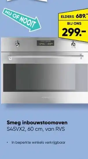 Big Bazar Smeg inbouwstoomoven s45vx2, 60 cm, van rvs aanbieding