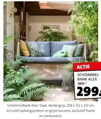 Intratuin Schommelbank alex. staal, donkergrijs, 209 x 152 x 212 cm, inclusief ophangsysteem en grijze kussens, exclusief frame en sier aanbieding