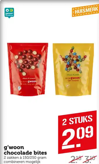 Coop G'woon chocolade bites aanbieding