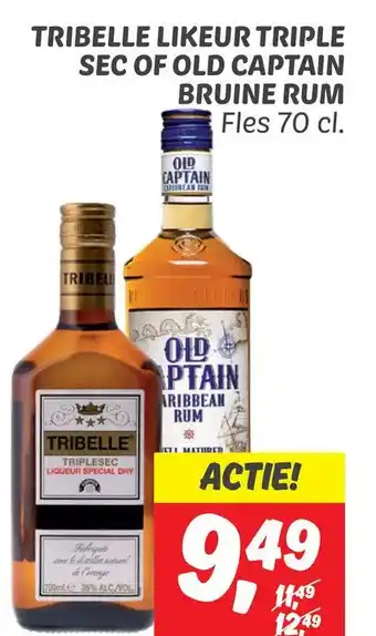 Dekamarkt Tribelle likeur triple sec of old captain bruine rum aanbieding