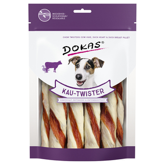 Zooplus Dokas kauw-twister - runderhuid, eendenhart en eendenborstfilet 200 g aanbieding