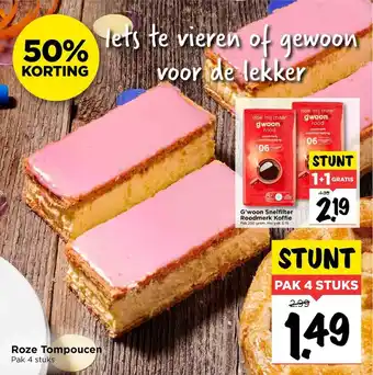 Vomar Voordeelmarkt Roze Tompoucen Of G'woon Snelfilter Roodmerk Koffie 50% Korting aanbieding