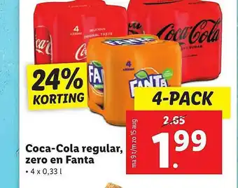 Lidl Coca-Cola Regular, Zero En Fanta 24% Korting 0.33l aanbieding