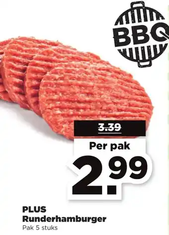 PLUS Runderhamburger 5 stuks aanbieding