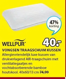 Jysk Wellpur® vongsen traagschuim kussen aanbieding
