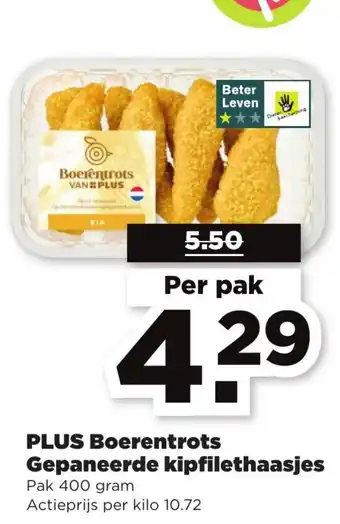 PLUS Boerentrots Gepaneerde kipfilethaasjes 400g aanbieding