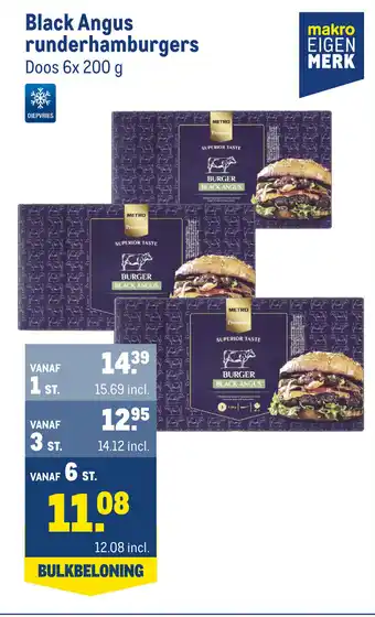 Makro Black angus runderhamburgers 6 x 200g aanbieding