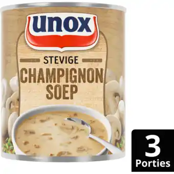 Jumbo Unox soep in blik stevige champignonsoep 800ml aanbieding