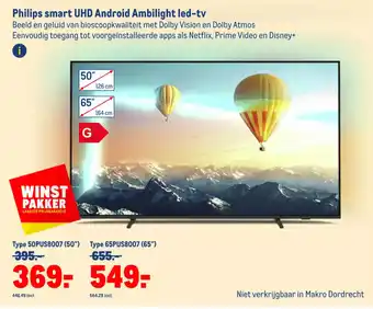 Makro Philips Smart UHD Android Ambilight Led-Tv ( 50") aanbieding