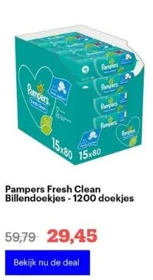 Bol.com Pampers fresh clean billendoekjes - 1200 doekjes aanbieding