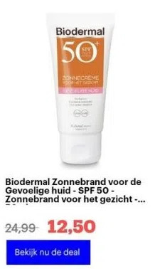 Bol.com Biodermal zonnebrand voor de gevoelige huid - spf 50 - zonnebrand voor het gezicht  - 50ml aanbieding