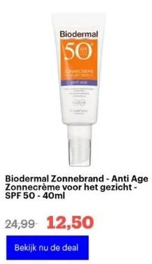 Bol.com Biodermal zonnebrand - anti age zonnecrème voor het gezicht - spf 50 - 40ml aanbieding