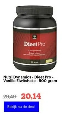 Bol.com Nutri dynamics - dieet pro - vanille eiwitshake - 500 gram aanbieding