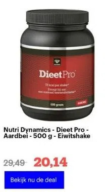 Bol.com Nutri dynamics - dieet pro - aardbei - 500 g - eiwitshake aanbieding