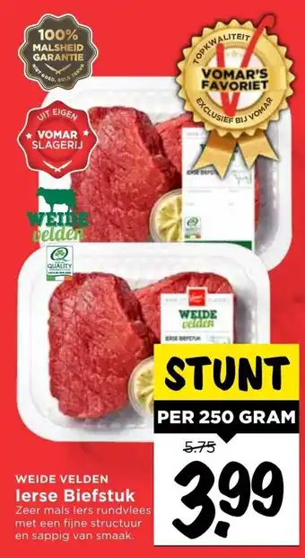 Vomar Voordeelmarkt Weide velden Ierse Biefstuk 250g aanbieding