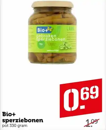 Coop Bio+ sperziebonen 330g aanbieding