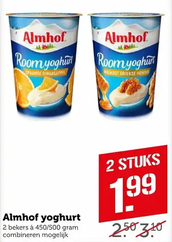 Coop Almhof yoghurt 450/500g aanbieding