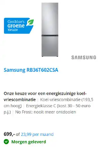 Coolblue SAMSUNG Koel-/Vriescombinatie | RB36T602CSA aanbieding