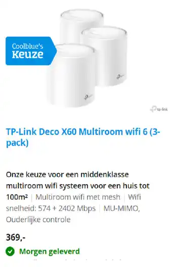 Coolblue tp-link Deco X60 Multiroom WiFi 6 3-pack aanbieding