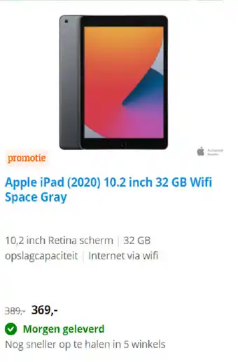 Coolblue Apple iPad 2020 10.2" 32GB WiFi Space Gray aanbieding