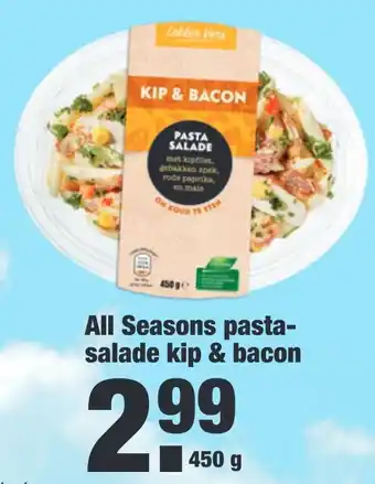 ALDI All Seasons pasta- salade kip & bacon aanbieding