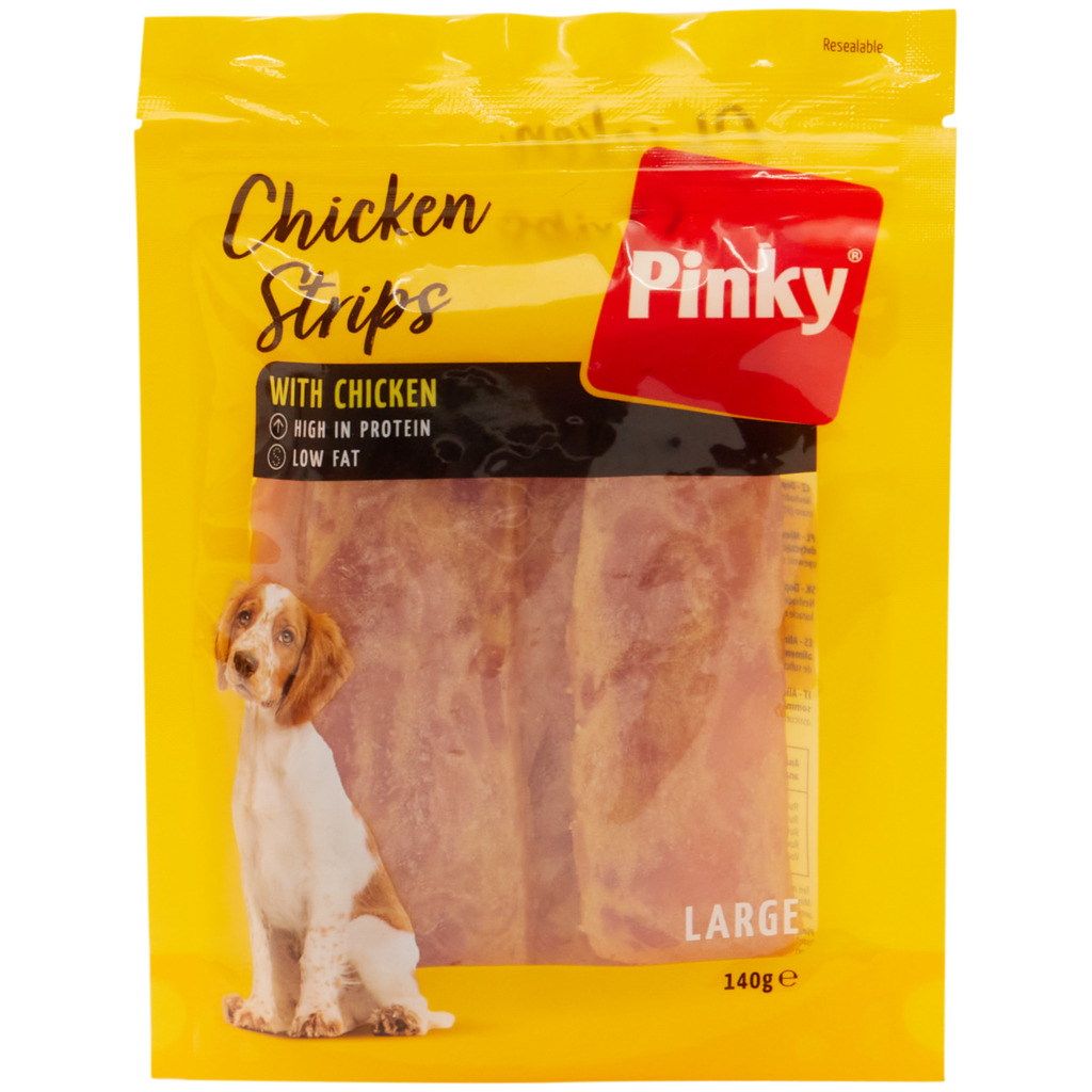 Pinky hondensnack chicken strips aanbieding bij Action